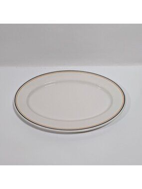 Syracuse China Restaurant Oval Platter Black Tan Stripes 12.5 Inch USA Made